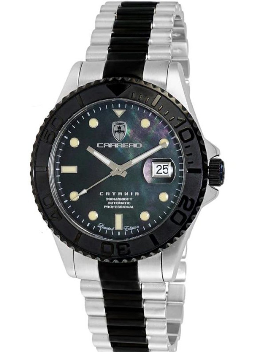 Men'S Watches Intrigue Fine Jewelry | Carreo Black Bezel With Black Mop Dial And 2-Tone Band