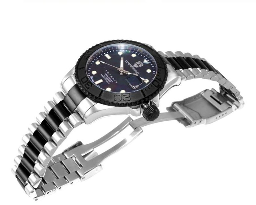 Men'S Watches Intrigue Fine Jewelry | Carreo Black Bezel With Black Mop Dial And 2-Tone Band