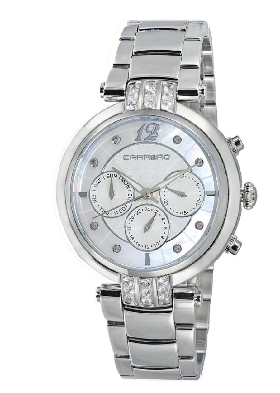 Women'S Watches Intrigue Fine Jewelry | Carrero Silver Tone Case With White Mop Dial With Accented Sapphire Stones