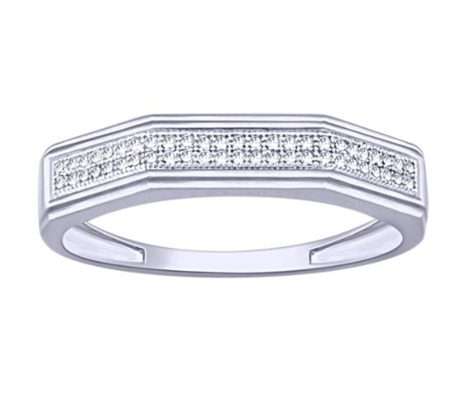 Fine Jewelry Intrigue Fine Jewelry | Diamond Inlay Men'S Ring - White Gold - 10K