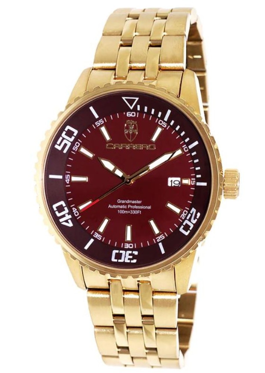 Men'S Watches Intrigue Fine Jewelry | Carrero Gold Tone Stationary Bezel With Brown Metal Dial