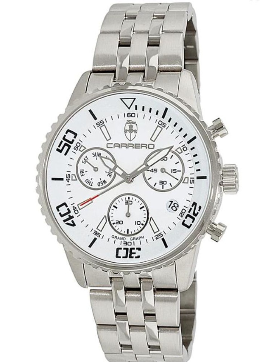 Men'S Watches Intrigue Fine Jewelry | Carrero Silver Stationary Bezel With White Metal Dial