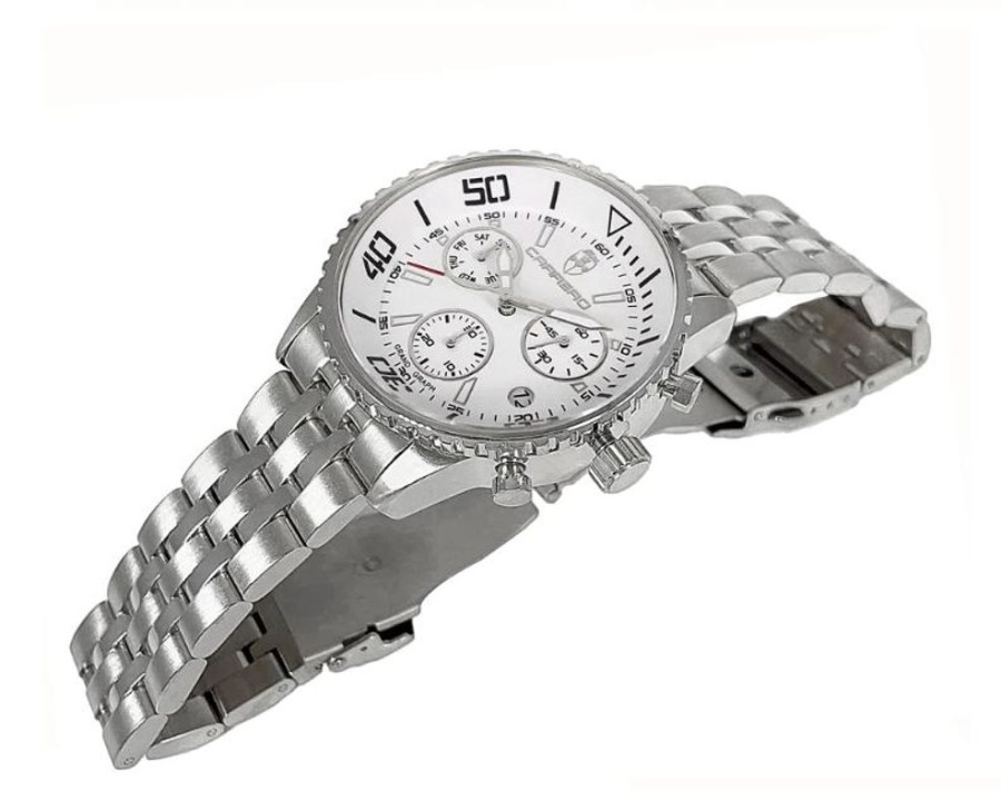 Men'S Watches Intrigue Fine Jewelry | Carrero Silver Stationary Bezel With White Metal Dial