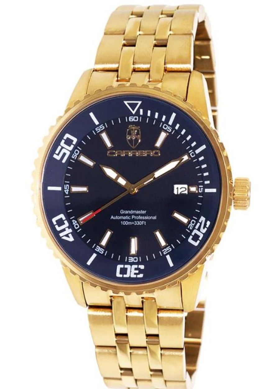 Men'S Watches Intrigue Fine Jewelry | Carrero Gold Stationary Bezel With Blue Metal Dial