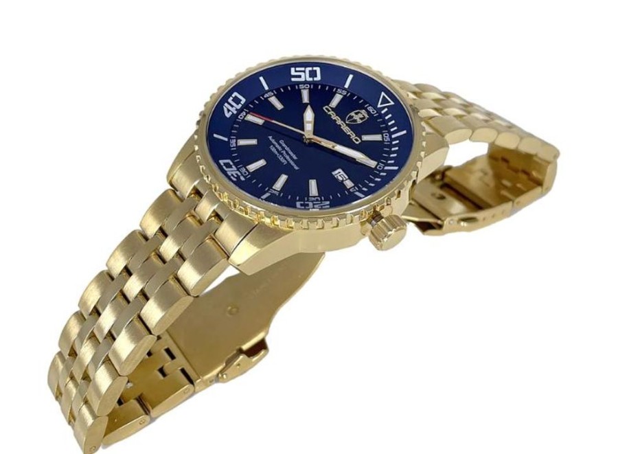 Men'S Watches Intrigue Fine Jewelry | Carrero Gold Stationary Bezel With Blue Metal Dial