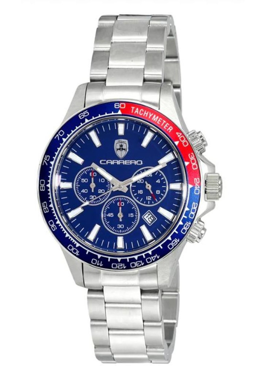 Men'S Watches Intrigue Fine Jewelry | Carrero Stationary Blue And Red Aluminum Bezel With Blue Enamel Dial