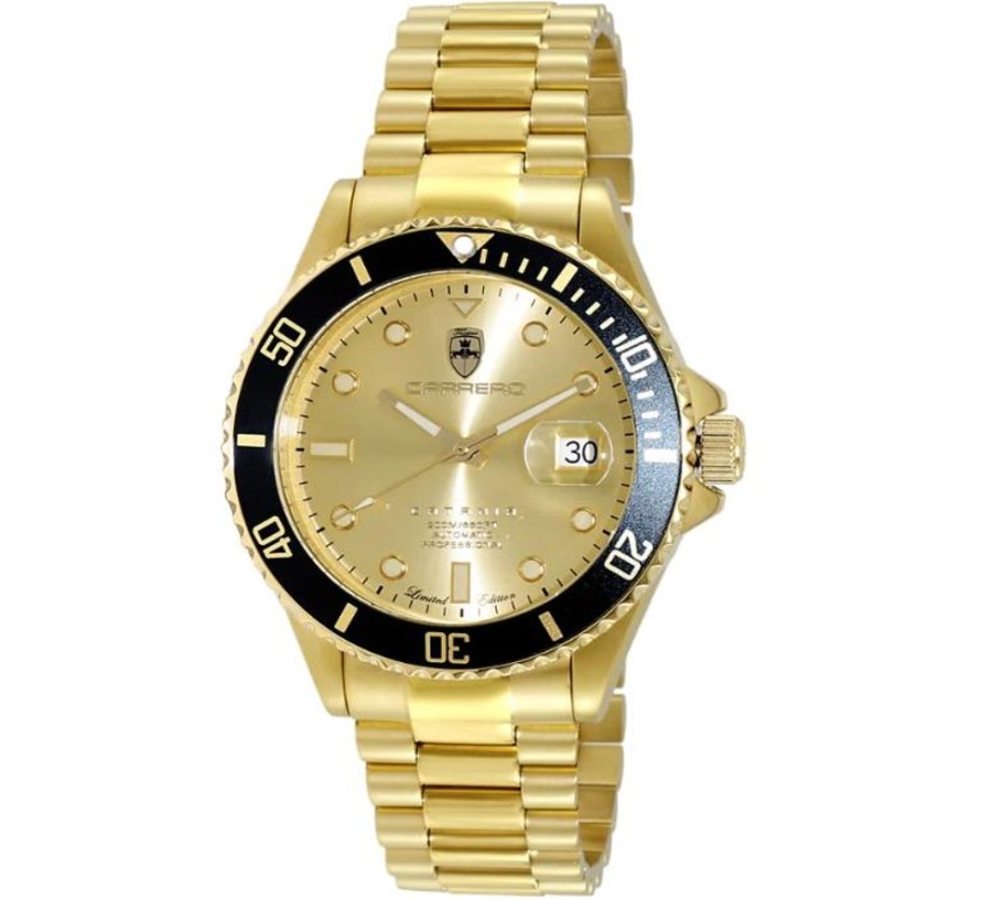 Men'S Watches Intrigue Fine Jewelry | Carrero Black Bezel With Gold Tone Trim And Dial With Gold Tone Band