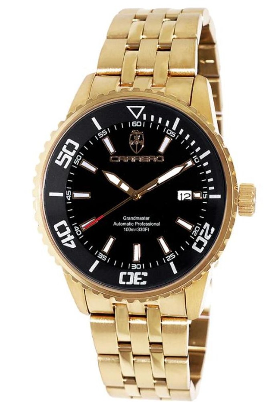 Men'S Watches Intrigue Fine Jewelry | Carrero Gold Stationary Bezel With Black Metal Dial