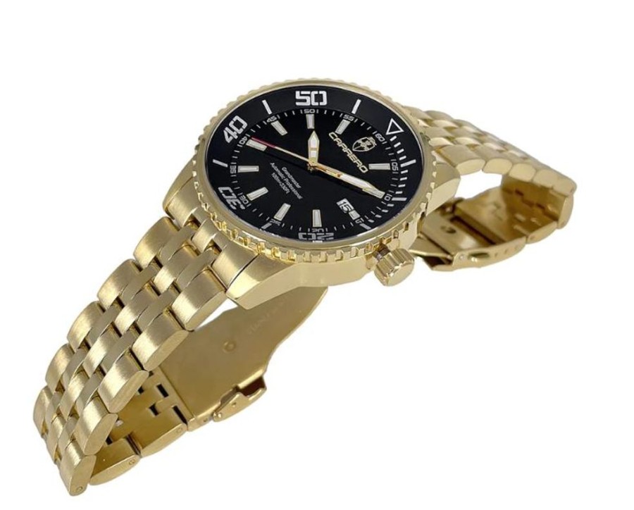 Men'S Watches Intrigue Fine Jewelry | Carrero Gold Stationary Bezel With Black Metal Dial