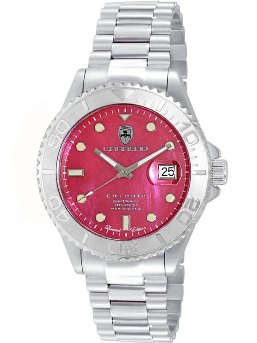 Men'S Watches Intrigue Fine Jewelry | Carrero Silver Bezel With Red Mop Dial And Silver Tone Band