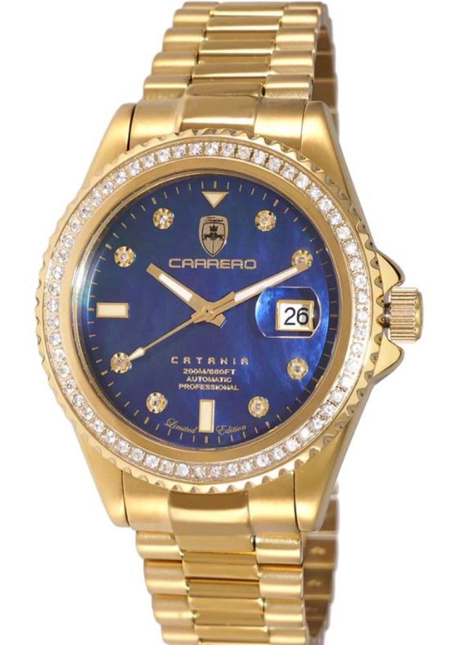 Men'S Watches Intrigue Fine Jewelry | Carrero Saphire Bezel With Gold Trim And Blue Mop Dial