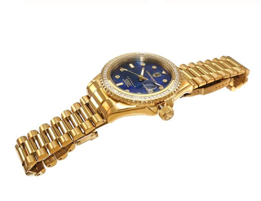 Men'S Watches Intrigue Fine Jewelry | Carrero Saphire Bezel With Gold Trim And Blue Mop Dial