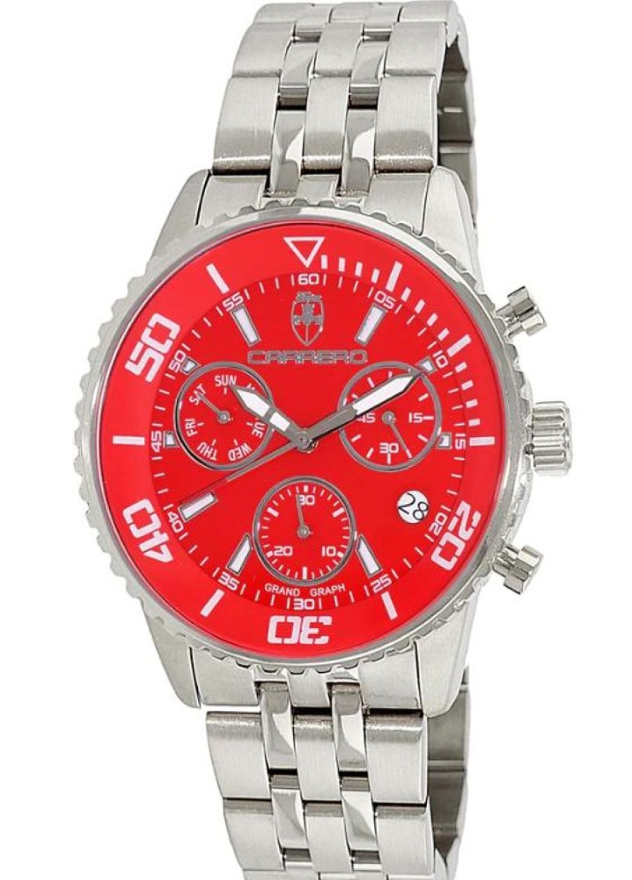 Men'S Watches Intrigue Fine Jewelry | Carrero Silver Stationary Bezel With Red Metal Dial