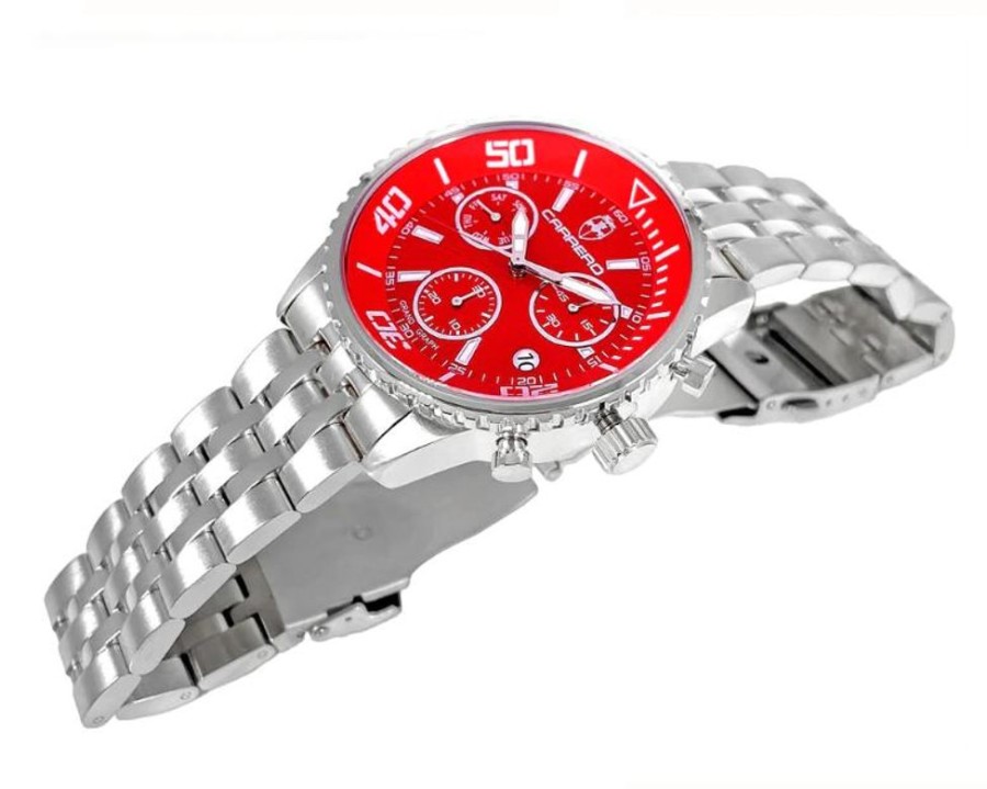 Men'S Watches Intrigue Fine Jewelry | Carrero Silver Stationary Bezel With Red Metal Dial