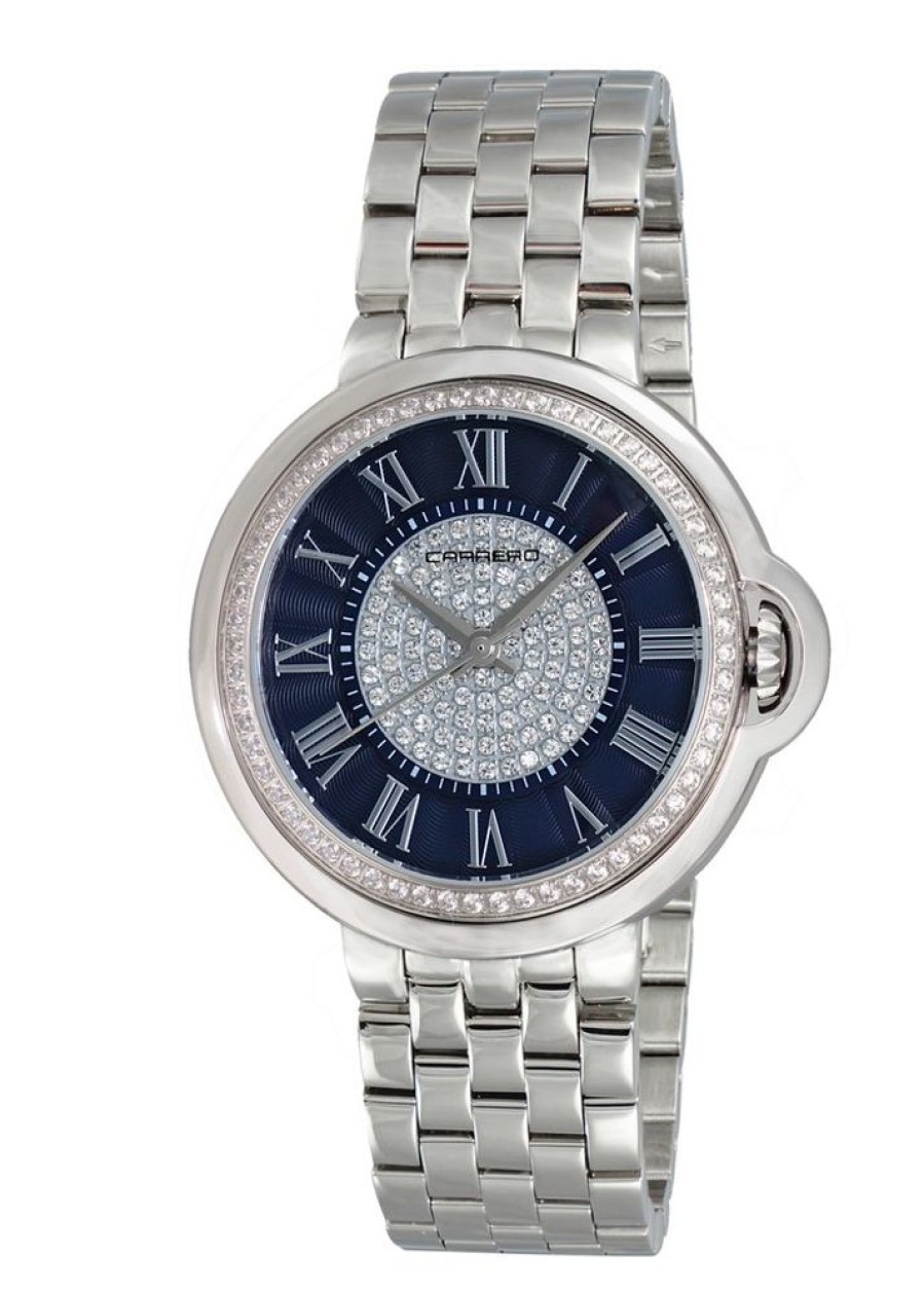 Women'S Watches Intrigue Fine Jewelry | Carrero Fixed Beveled Bezel In Silver Tone With Blue Dial