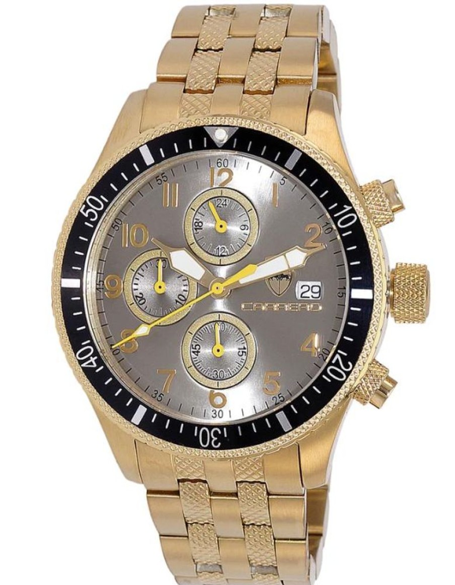 Men'S Watches Intrigue Fine Jewelry | Carrero Black Crown And Silver Dial With Gold Tone Band