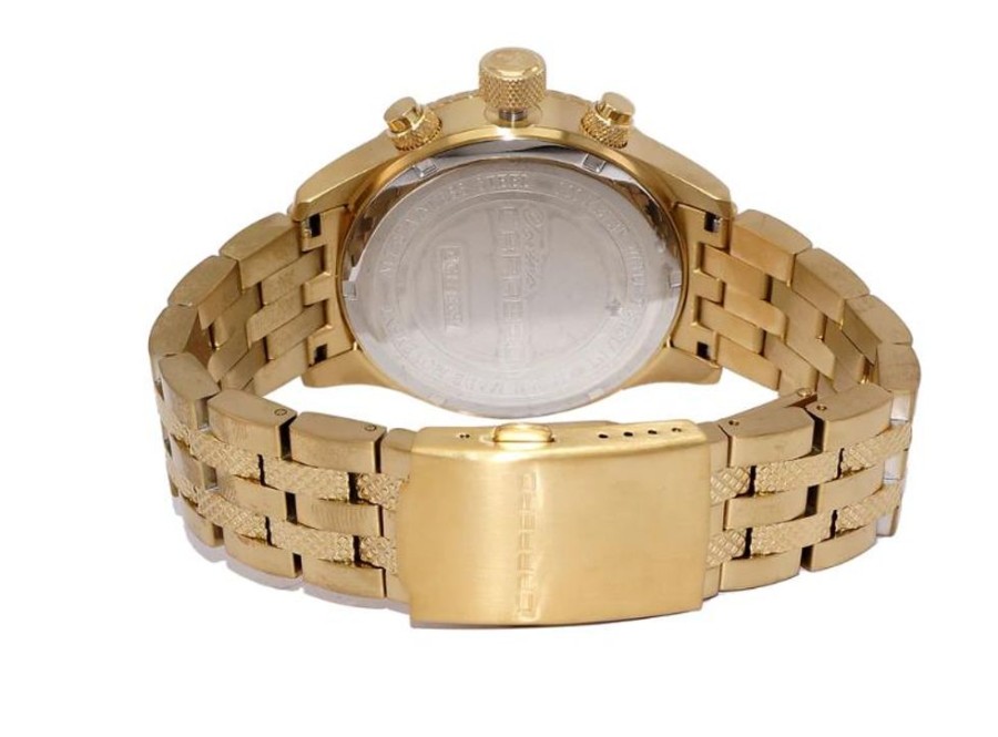 Men'S Watches Intrigue Fine Jewelry | Carrero Black Crown And Silver Dial With Gold Tone Band