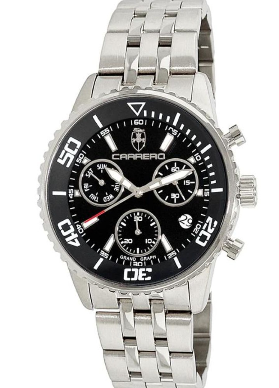 Men'S Watches Intrigue Fine Jewelry | Carrero Silver Stationary Bezel With Black Metal Dial