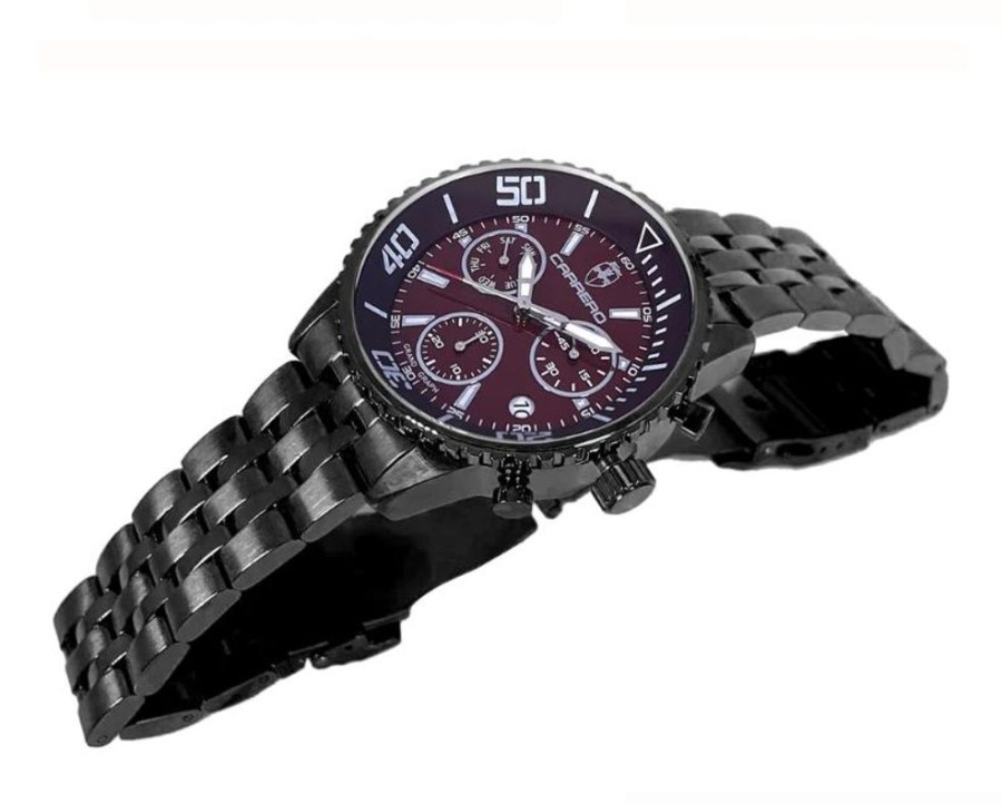 Men'S Watches Intrigue Fine Jewelry | Carrero Black Stationary Bezel With Brown Metal Dial And Black Band