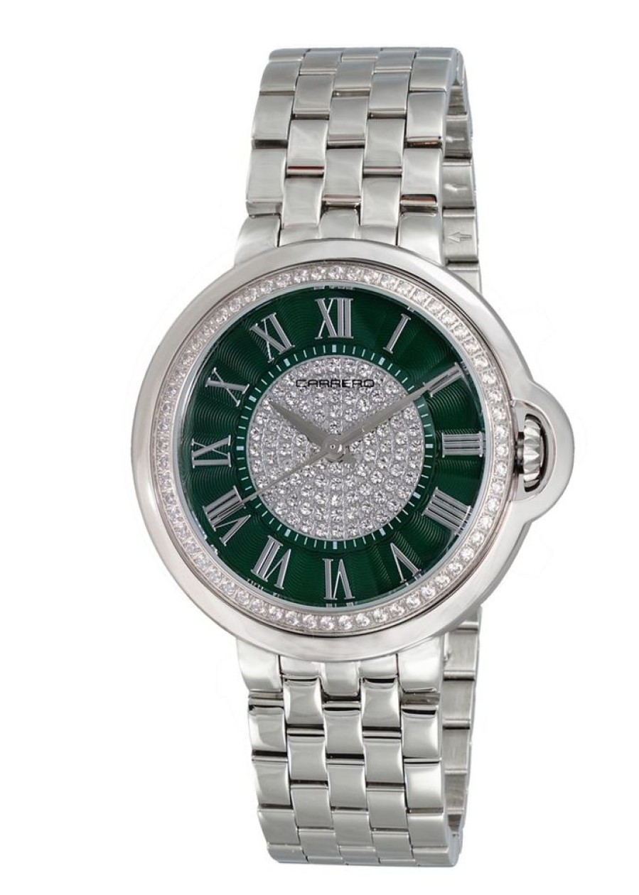 Women'S Watches Intrigue Fine Jewelry | Carrero Fixed Beveled Bezel In Silver Tone With Green Dial