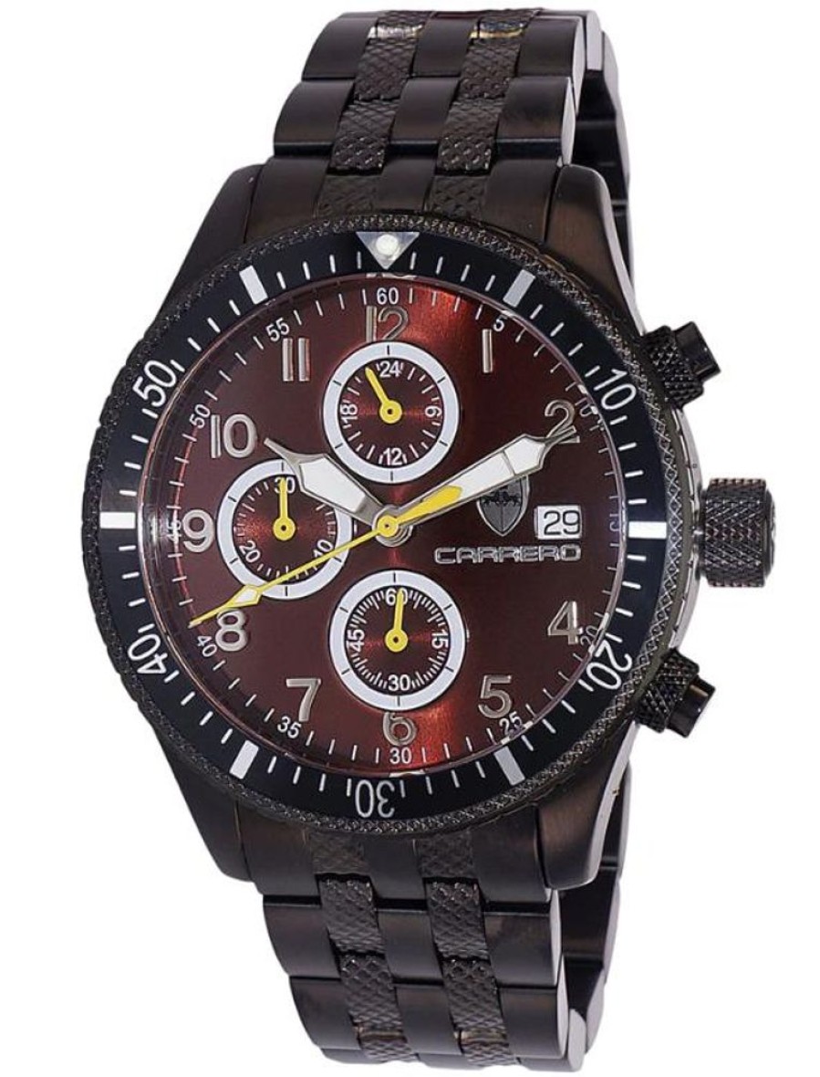 Men'S Watches Intrigue Fine Jewelry | Carreo Black Bezel With Maroon Dial And All Black Band