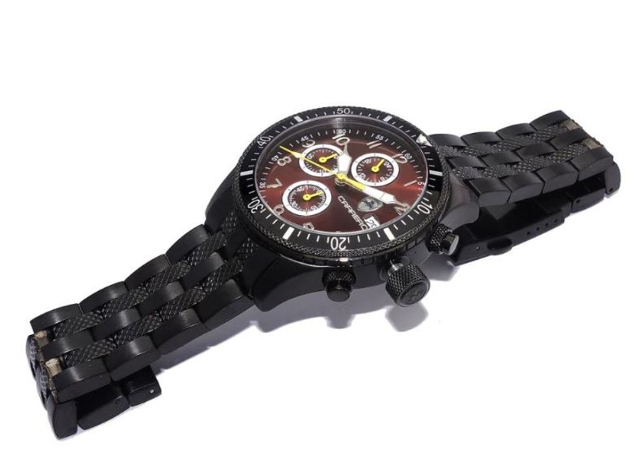 Men'S Watches Intrigue Fine Jewelry | Carreo Black Bezel With Maroon Dial And All Black Band