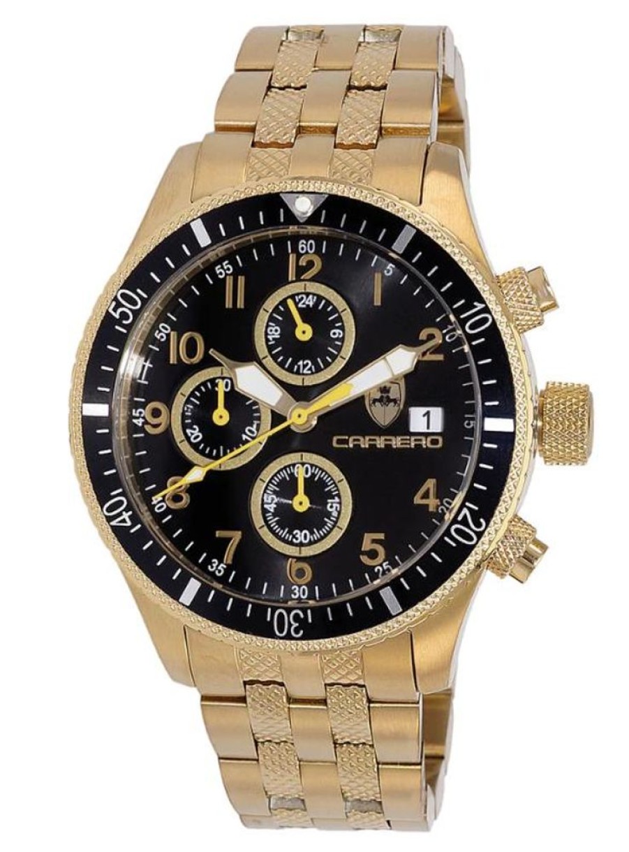 Men'S Watches Intrigue Fine Jewelry | Carrero Black Bezel With Gold Trim And Black Metal Dial