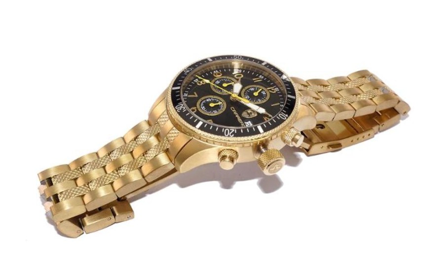 Men'S Watches Intrigue Fine Jewelry | Carrero Black Bezel With Gold Trim And Black Metal Dial