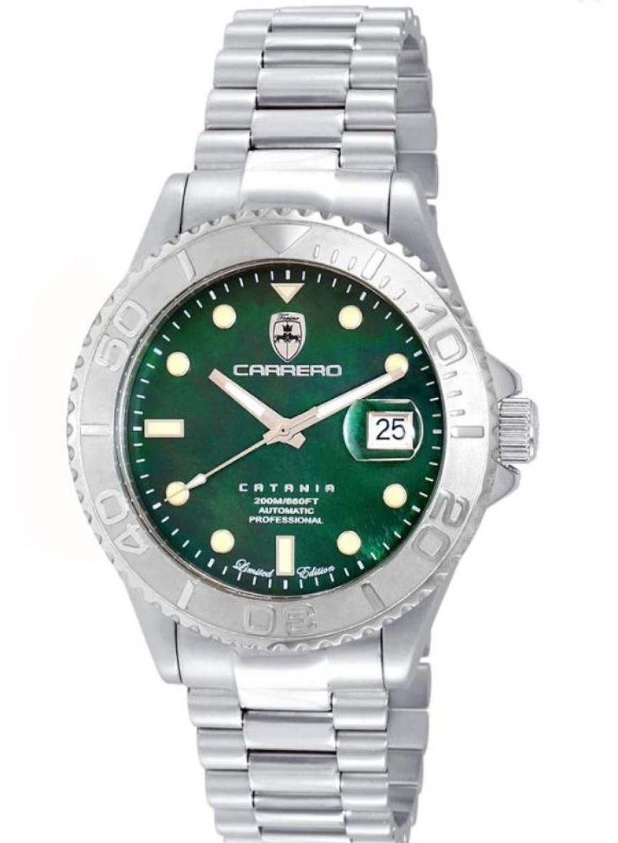 Men'S Watches Intrigue Fine Jewelry | Carrero Silver Bezel With Green Mop Dial And Silver Tone Band