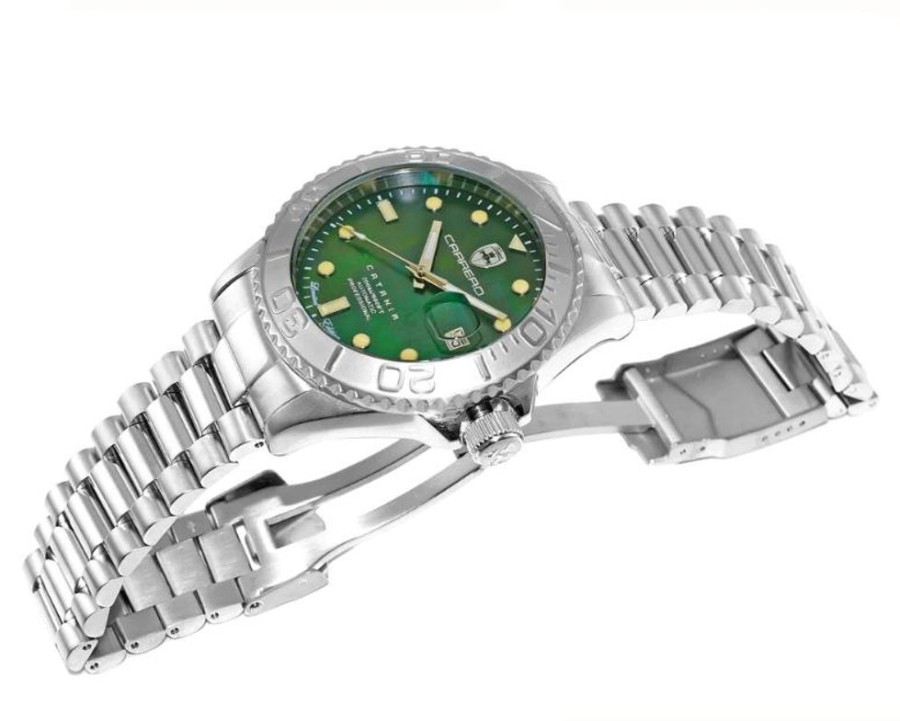 Men'S Watches Intrigue Fine Jewelry | Carrero Silver Bezel With Green Mop Dial And Silver Tone Band