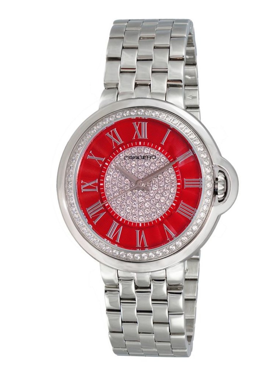 Women'S Watches Intrigue Fine Jewelry | Carrero Fixed Beveled Bezel In Silver Tone With Red Dial